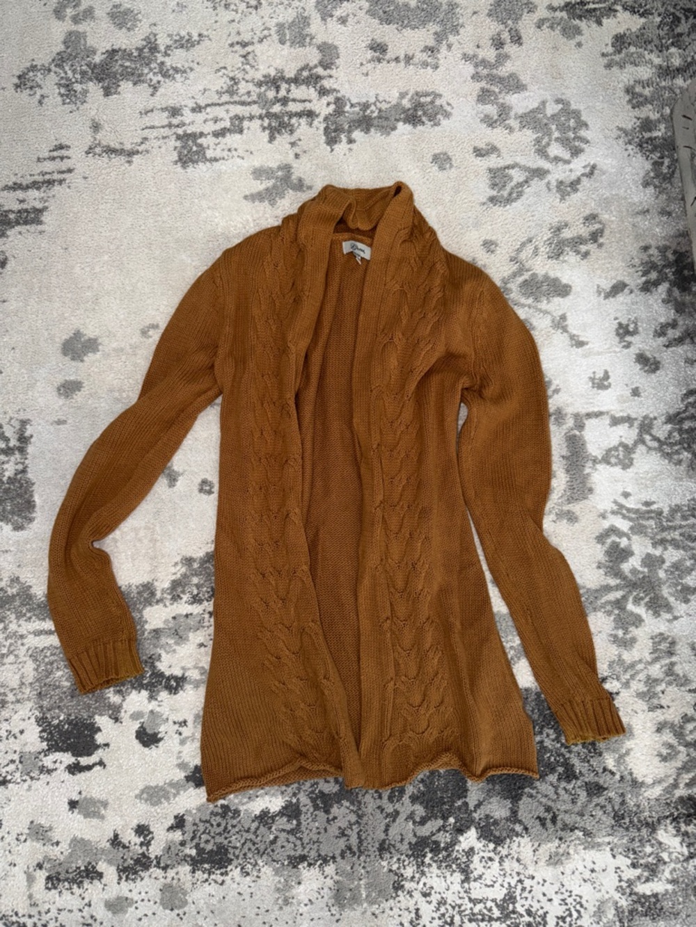 Guess Open-Front Cable Knit Cardigan Sweater Rust Brown